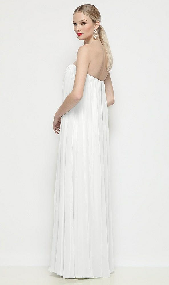 Back View - White Strapless Shirred Chiffon Trapeze Maxi Dress