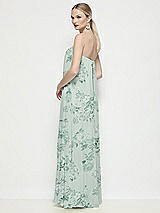 Rear View Thumbnail - Mint Green Floral Strapless Shirred Floral Chiffon Trapeze Maxi Dress