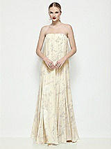 Front View Thumbnail - Butter Yellow Floral Strapless Shirred Floral Chiffon Trapeze Maxi Dress