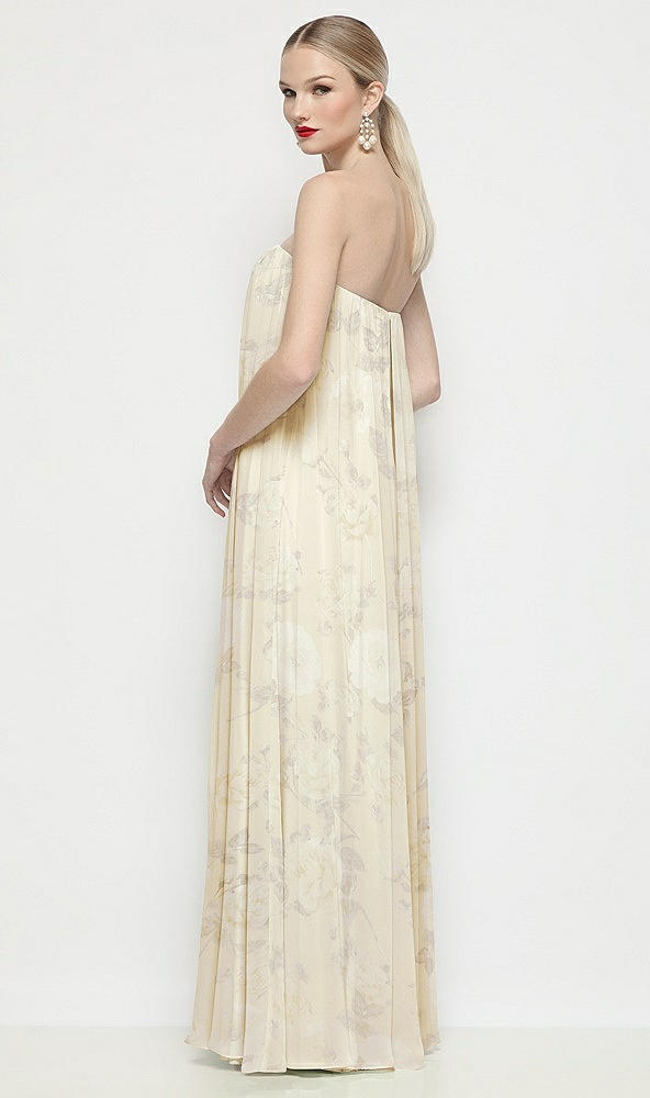 Back View - Butter Yellow Floral Strapless Shirred Floral Chiffon Trapeze Maxi Dress