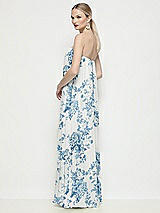 Rear View Thumbnail - Cottage Rose Dusk Blue Strapless Shirred Floral Chiffon Trapeze Maxi Dress