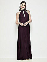 Front View Thumbnail - Deep Plum Slip-On Shirred Chiffon Trapeze Halter Dress