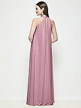 Rear View Thumbnail - Dusty Pink Slip-On Shirred Chiffon Trapeze Halter Dress