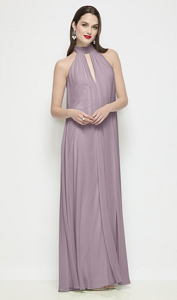 Front View - Lilac Dusk Slip-On Shirred Chiffon Trapeze Halter Dress