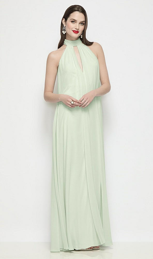 Front View - Mint Green Slip-On Shirred Chiffon Trapeze Halter Dress