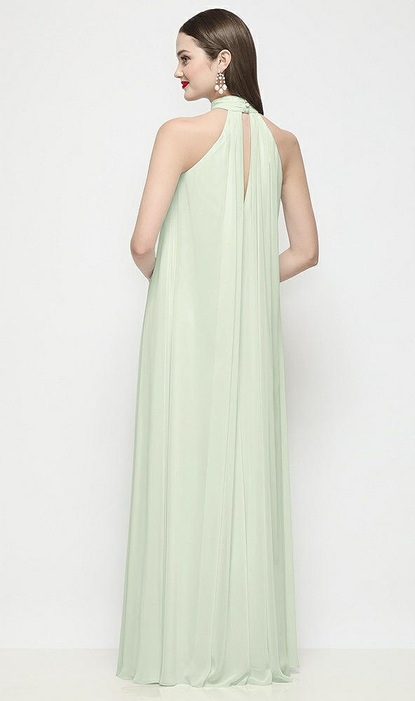 Back View - Mint Green Slip-On Shirred Chiffon Trapeze Halter Dress