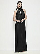 Front View Thumbnail - Black Slip-On Shirred Chiffon Trapeze Halter Dress