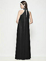 Rear View Thumbnail - Black Slip-On Shirred Chiffon Trapeze Halter Dress