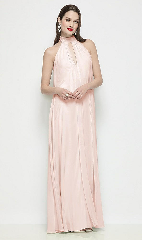 Front View - Blush Slip-On Shirred Chiffon Trapeze Halter Dress
