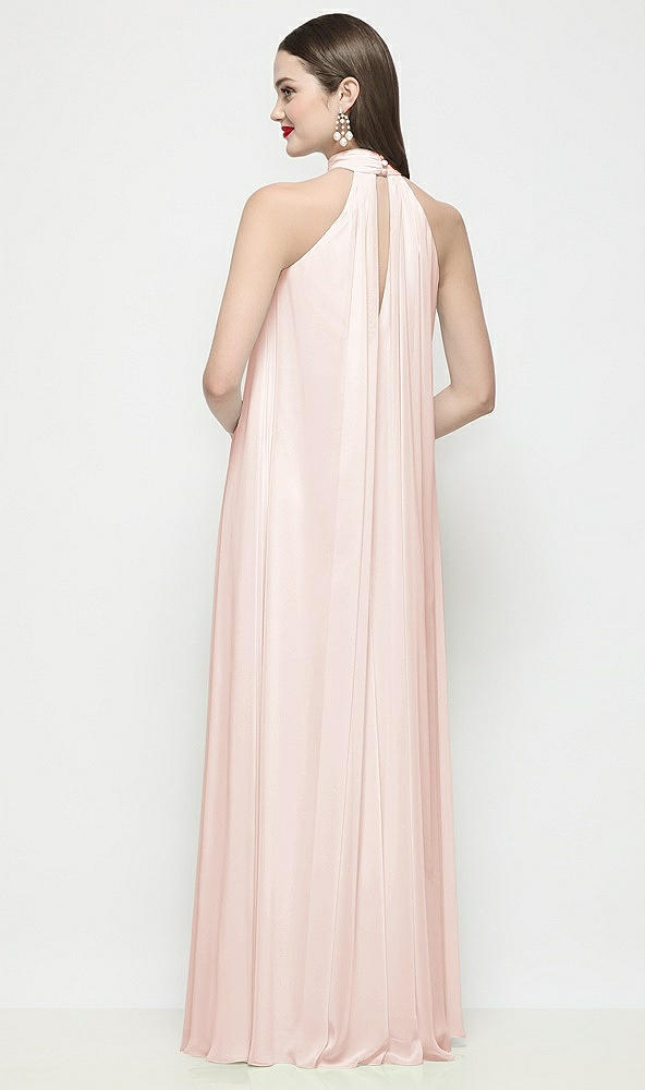 Back View - Blush Slip-On Shirred Chiffon Trapeze Halter Dress