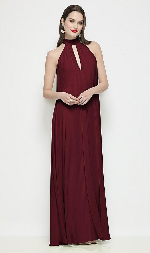 Front View - Cabernet Slip-On Shirred Chiffon Trapeze Halter Dress