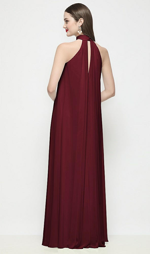 Back View - Cabernet Slip-On Shirred Chiffon Trapeze Halter Dress