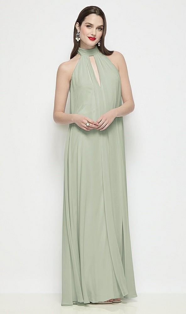 Front View - Celadon Slip-On Shirred Chiffon Trapeze Halter Dress