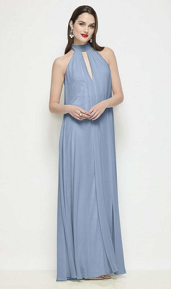 Front View - Cloudy Slip-On Shirred Chiffon Trapeze Halter Dress