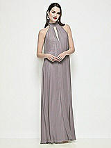 Front View Thumbnail - Cashmere Gray Slip-On Shirred Chiffon Trapeze Halter Dress