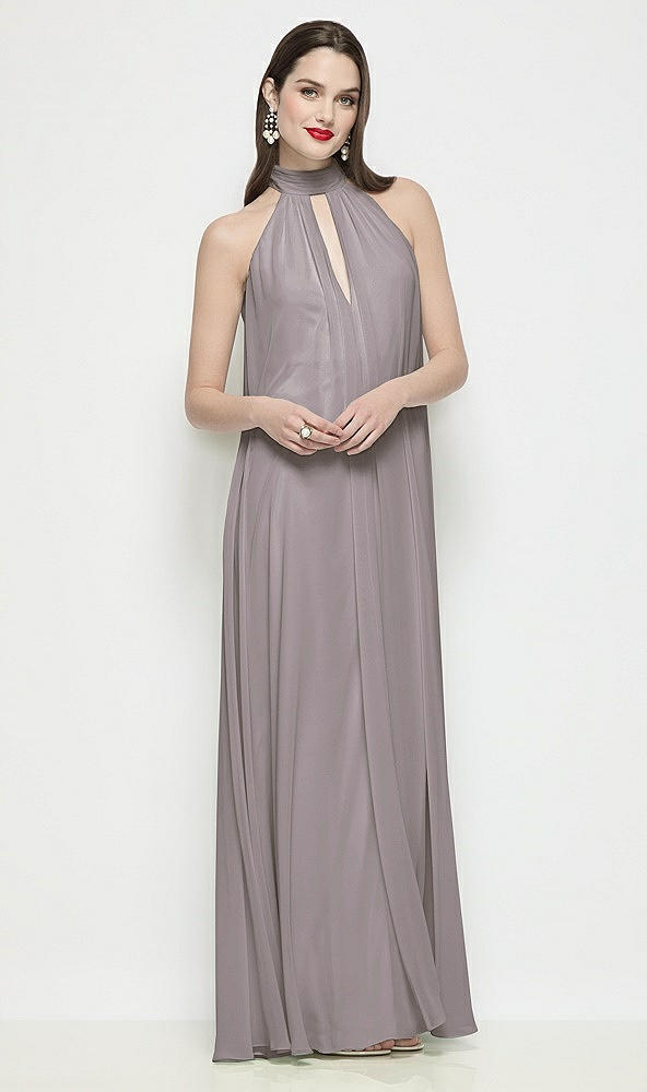 Front View - Cashmere Gray Slip-On Shirred Chiffon Trapeze Halter Dress