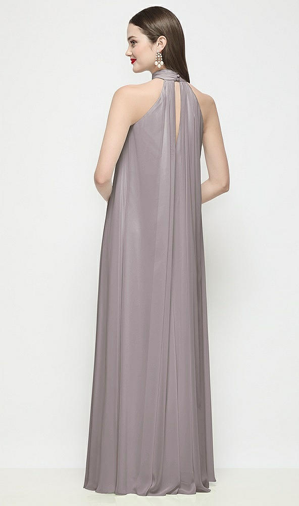 Back View - Cashmere Gray Slip-On Shirred Chiffon Trapeze Halter Dress