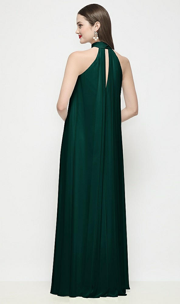 Back View - Evergreen Slip-On Shirred Chiffon Trapeze Halter Dress