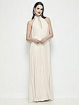Front View Thumbnail - Ivory Slip-On Shirred Chiffon Trapeze Halter Dress