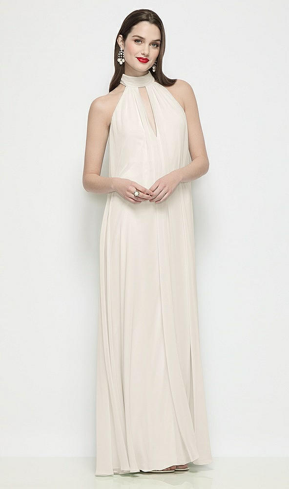 Front View - Ivory Slip-On Shirred Chiffon Trapeze Halter Dress