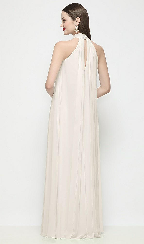 Back View - Ivory Slip-On Shirred Chiffon Trapeze Halter Dress