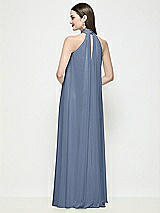 Rear View Thumbnail - Larkspur Blue Slip-On Shirred Chiffon Trapeze Halter Dress