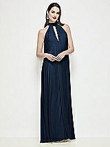 Front View Thumbnail - Midnight Navy Slip-On Shirred Chiffon Trapeze Halter Dress