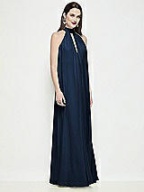 Side View Thumbnail - Midnight Navy Slip-On Shirred Chiffon Trapeze Halter Dress