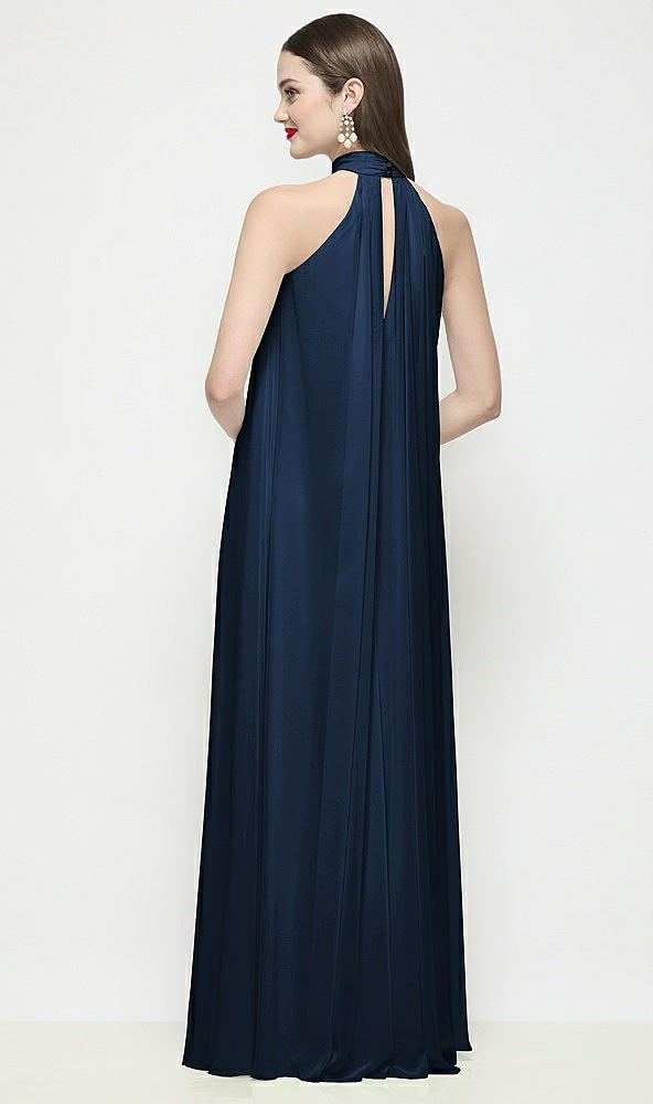 Back View - Midnight Navy Slip-On Shirred Chiffon Trapeze Halter Dress