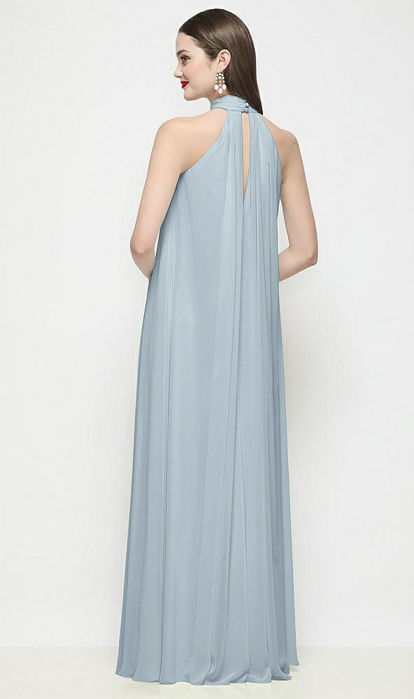 Back View - Mist Slip-On Shirred Chiffon Trapeze Halter Dress