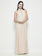 Front View Thumbnail - Oat Slip-On Shirred Chiffon Trapeze Halter Dress
