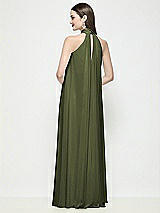 Rear View Thumbnail - Olive Green Slip-On Shirred Chiffon Trapeze Halter Dress