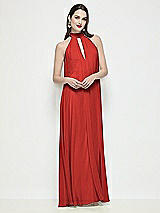 Front View Thumbnail - Poppy Red Slip-On Shirred Chiffon Trapeze Halter Dress