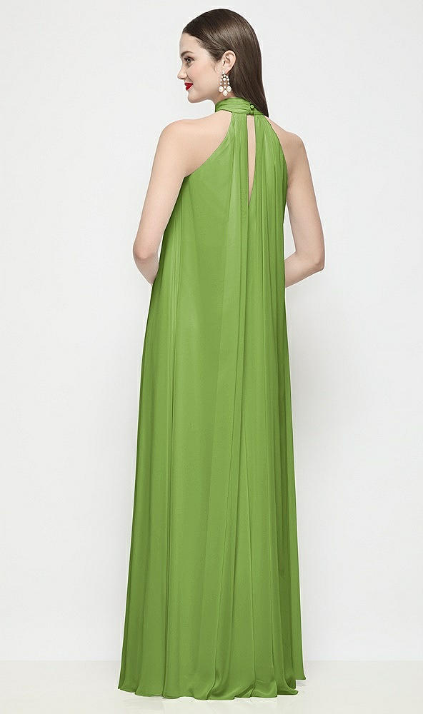 Back View - Peridot Green Slip-On Shirred Chiffon Trapeze Halter Dress