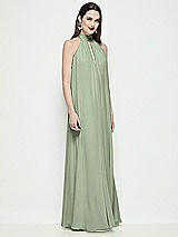 Side View Thumbnail - Sage Slip-On Shirred Chiffon Trapeze Halter Dress