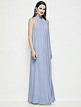 Side View Thumbnail - Sky Blue Slip-On Shirred Chiffon Trapeze Halter Dress