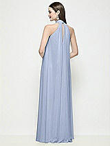 Rear View Thumbnail - Sky Blue Slip-On Shirred Chiffon Trapeze Halter Dress