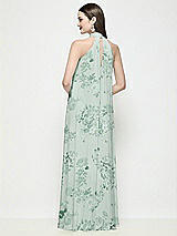 Rear View Thumbnail - Mint Green Floral Slip-On Shirred Floral Chiffon Trapeze Halter Dress