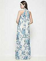 Rear View Thumbnail - Cottage Rose Dusk Blue Slip-On Shirred Floral Chiffon Trapeze Halter Dress