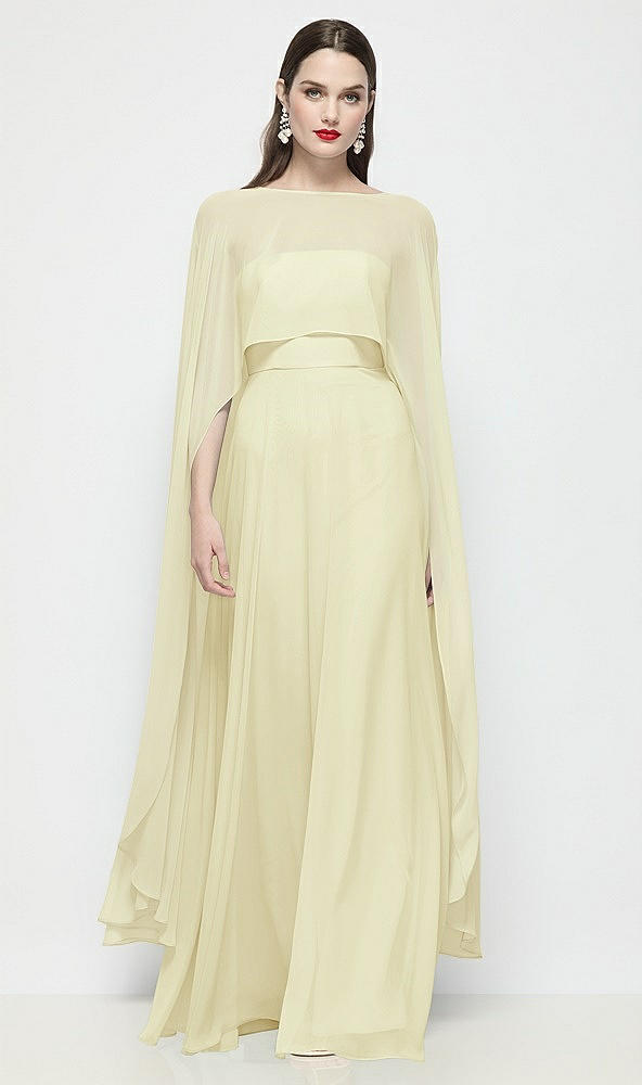 Front View - Butter Yellow High-Low Sheer Chiffon Cape