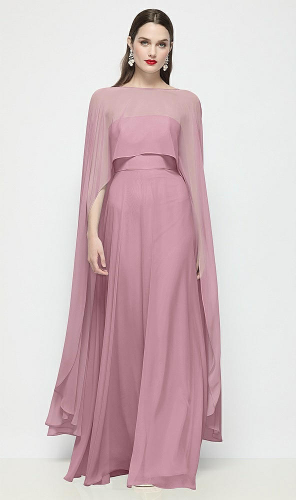 Front View - Dusty Pink High-Low Sheer Chiffon Cape