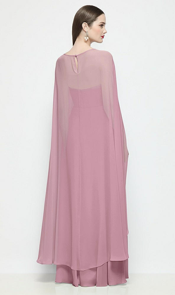 Back View - Dusty Pink High-Low Sheer Chiffon Cape