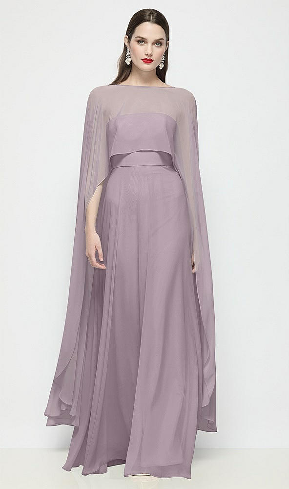 Front View - Lilac Dusk High-Low Sheer Chiffon Cape