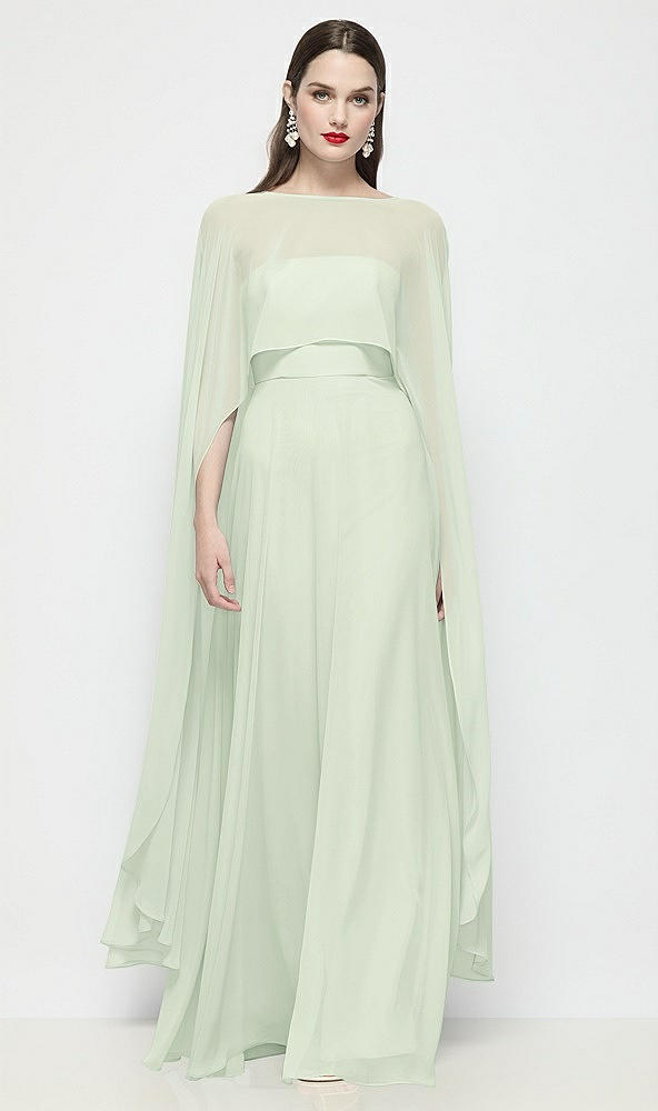 Front View - Mint Green High-Low Sheer Chiffon Cape
