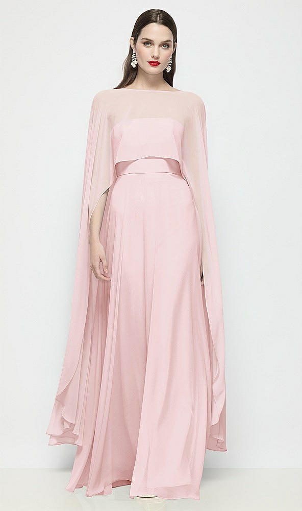 Front View - Ballet Pink High-Low Sheer Chiffon Cape