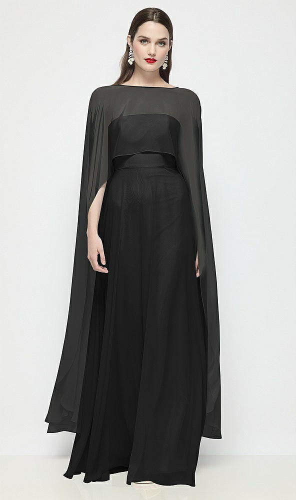 Front View - Black High-Low Sheer Chiffon Cape