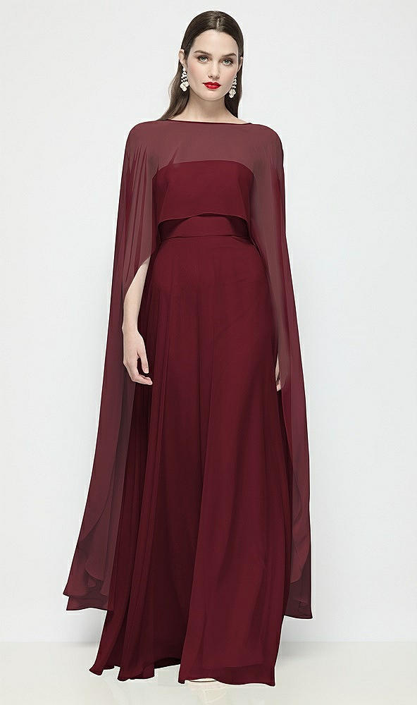 Front View - Cabernet High-Low Sheer Chiffon Cape