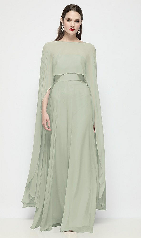 Front View - Celadon High-Low Sheer Chiffon Cape