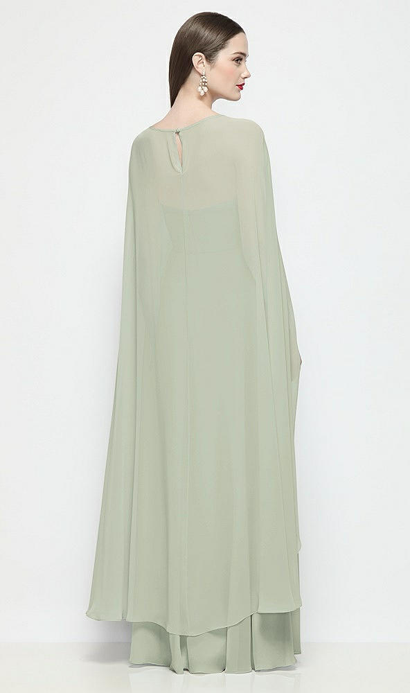 Back View - Celadon High-Low Sheer Chiffon Cape