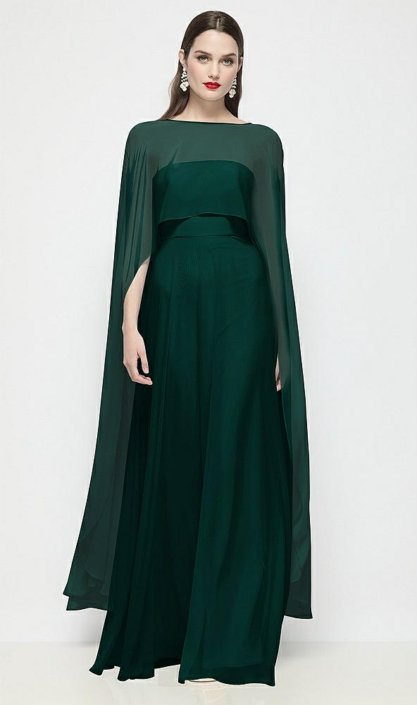 Front View - Evergreen High-Low Sheer Chiffon Cape